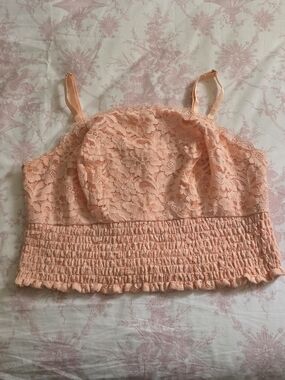 NWOT TORRID Peach Lace Smocked Crop Cami Top